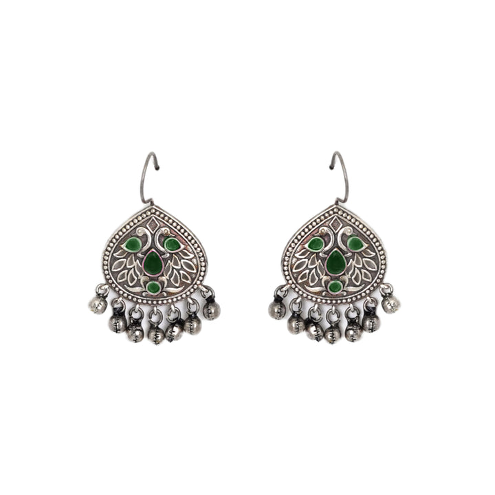 Teejh Vanya Silver Oxidised Green Earrings