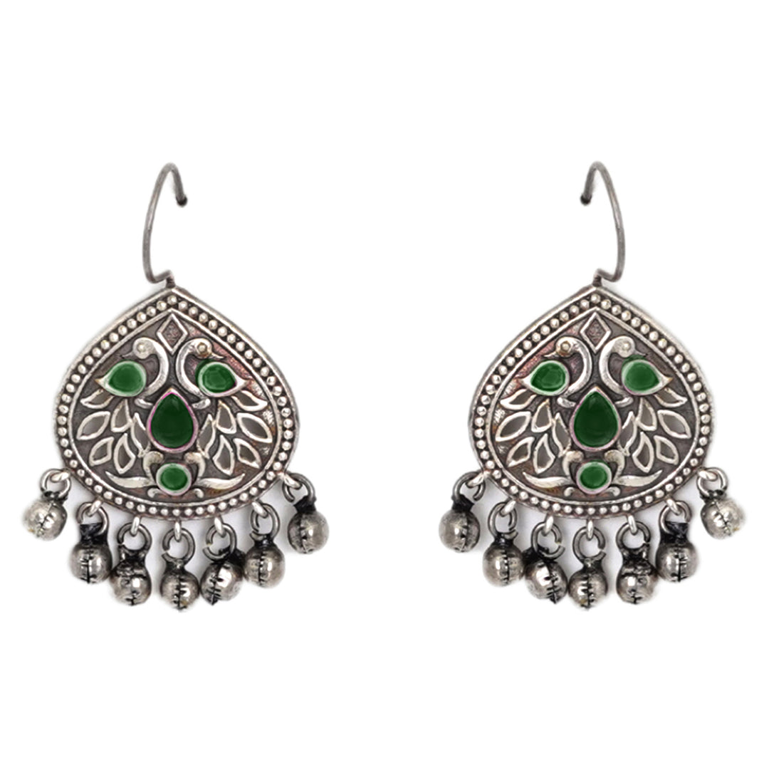 Teejh Vanya Silver Oxidised Green Earrings