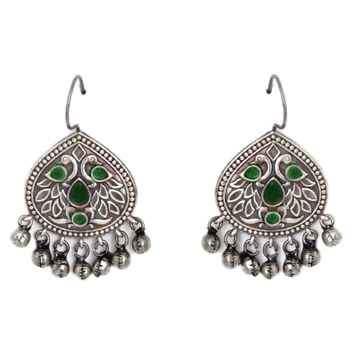 Teejh Vanya Silver Oxidised Green Earrings