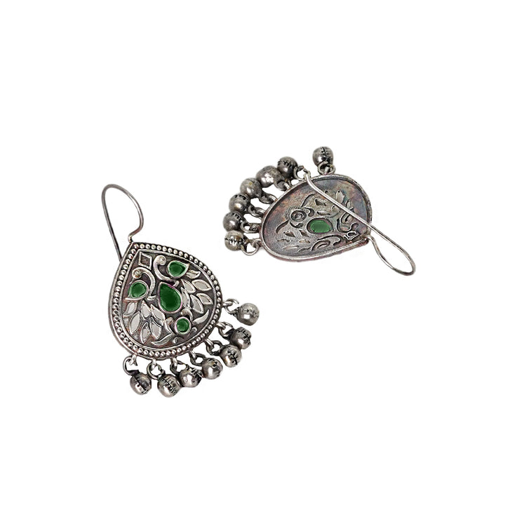 Teejh Vanya Silver Oxidised Green Earrings