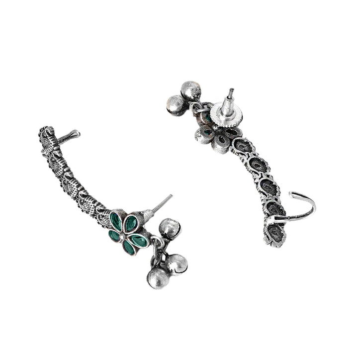 Teejh Viha Silver Oxidised Green Floral Earcuff