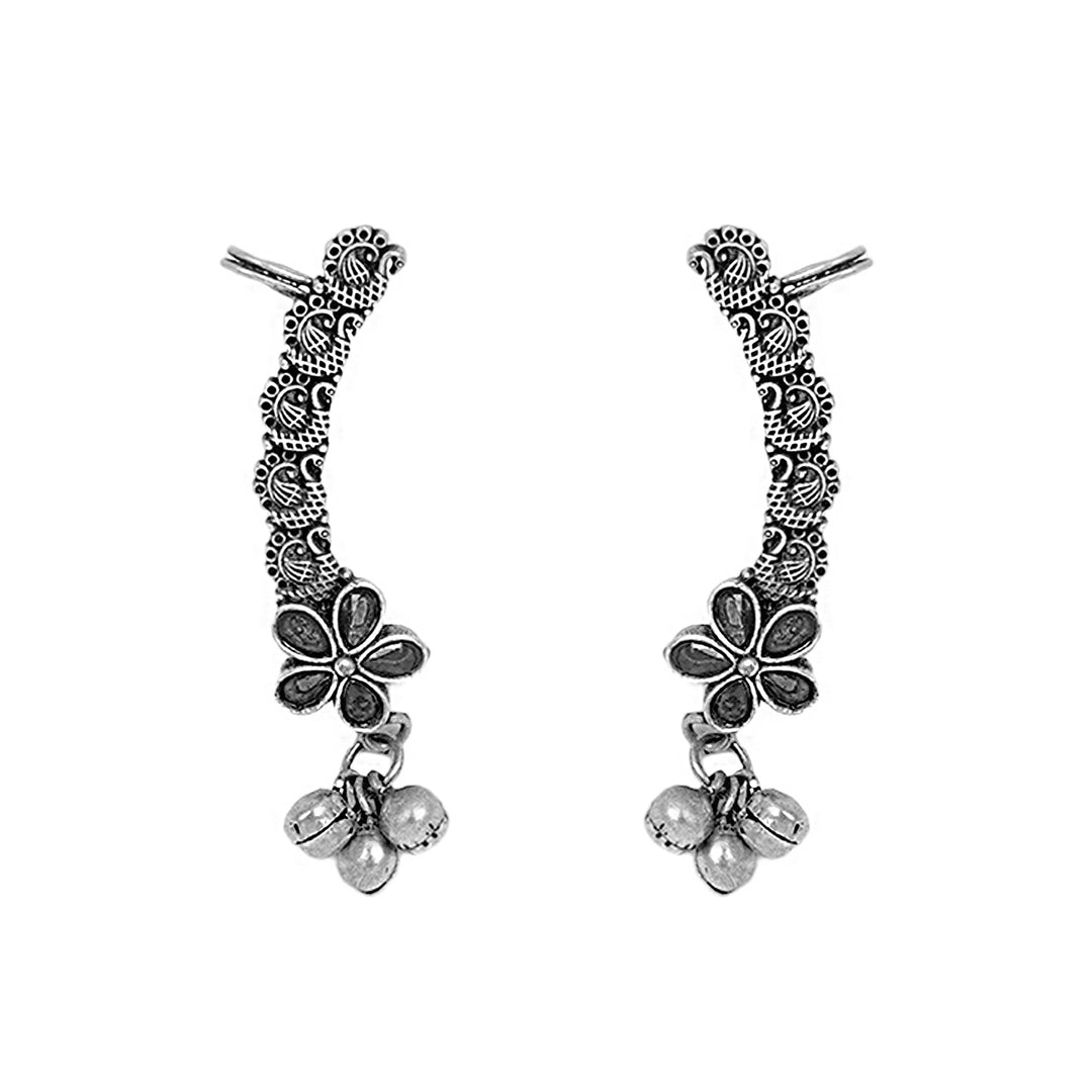 Teejh Viha Silver Oxidised Black Floral Earcuff