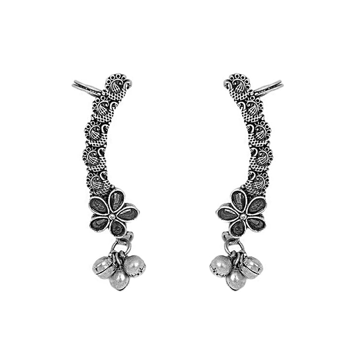 Teejh Viha Silver Oxidised Black Floral Earcuff