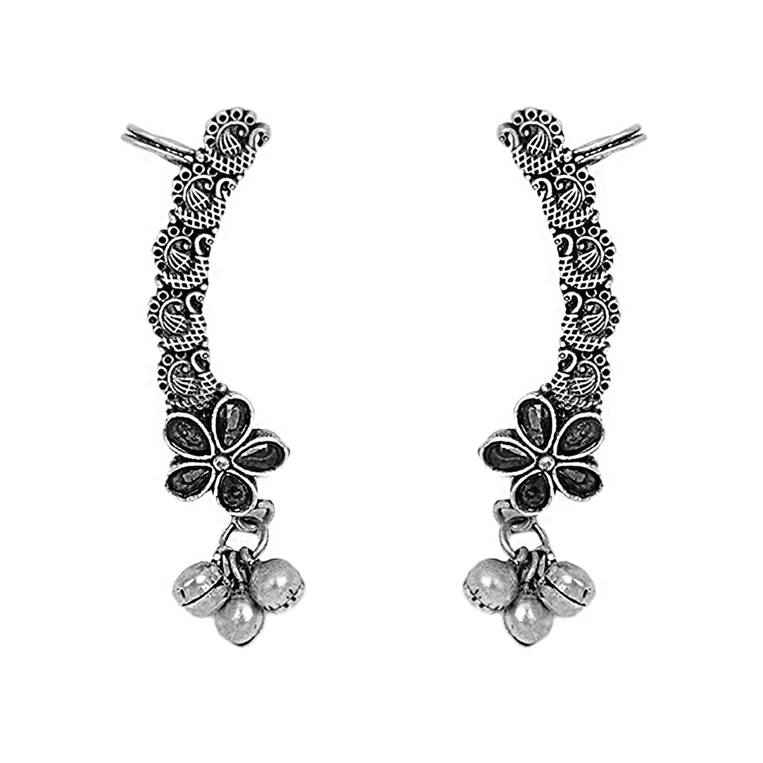 Teejh Viha Silver Oxidised Black Floral Earcuff