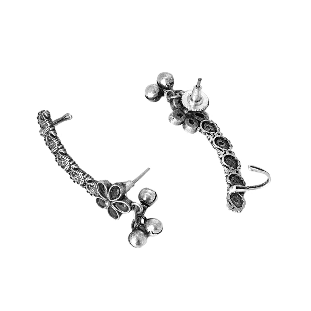 Teejh Viha Silver Oxidised Black Floral Earcuff