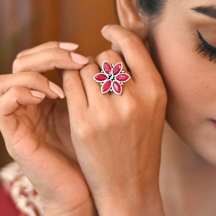 Ageless Red Stone Silver Ring - Teejh