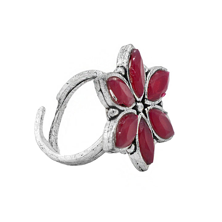 Ageless Red Stone Silver Ring - Teejh
