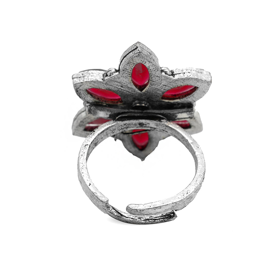 Ageless Red Stone Silver Ring - Teejh