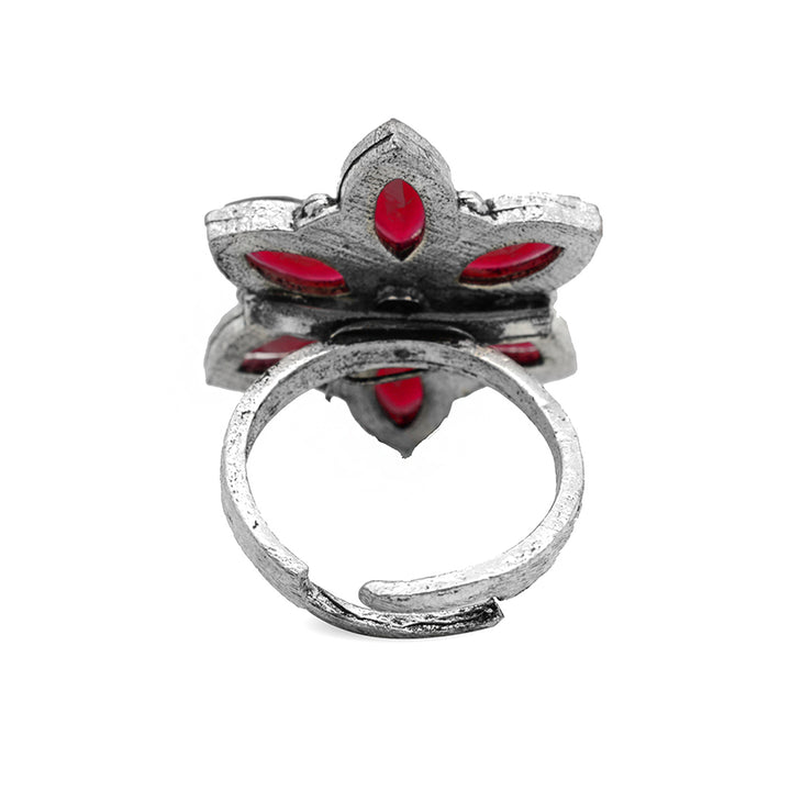 Ageless Red Stone Silver Ring - Teejh