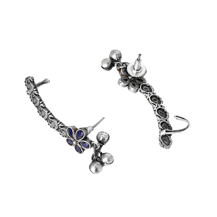 Teejh Viha Silver Oxidised Blue  Floral Earcuff