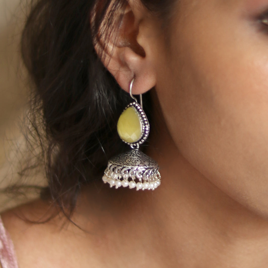 Teejh Sahasra Yellow Stone Silver Oxidised Earrings