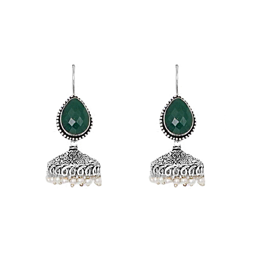 Teejh Sahasra Green Stone Silver Oxidised Earrings