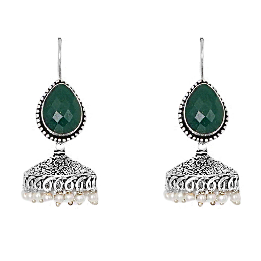 Teejh Sahasra Green Stone Silver Oxidised Earrings