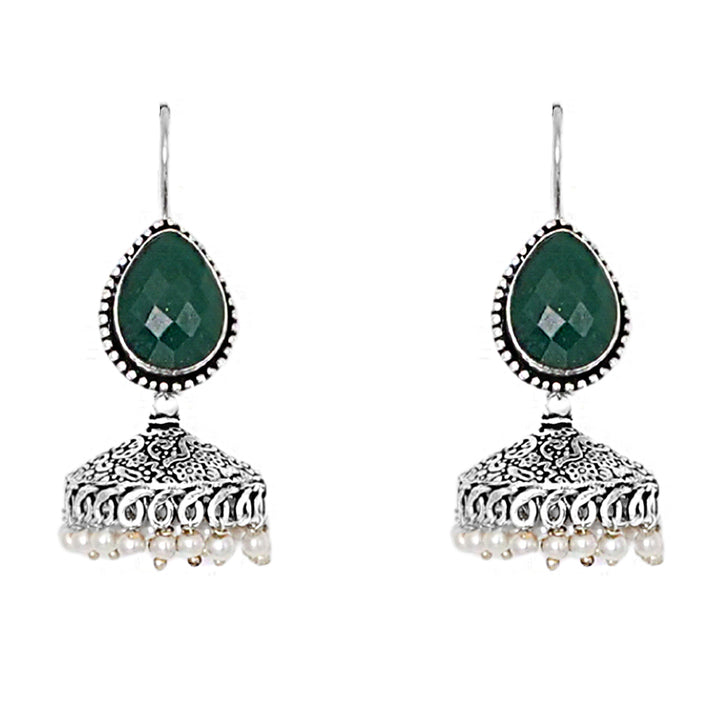 Teejh Sahasra Green Stone Silver Oxidised Earrings