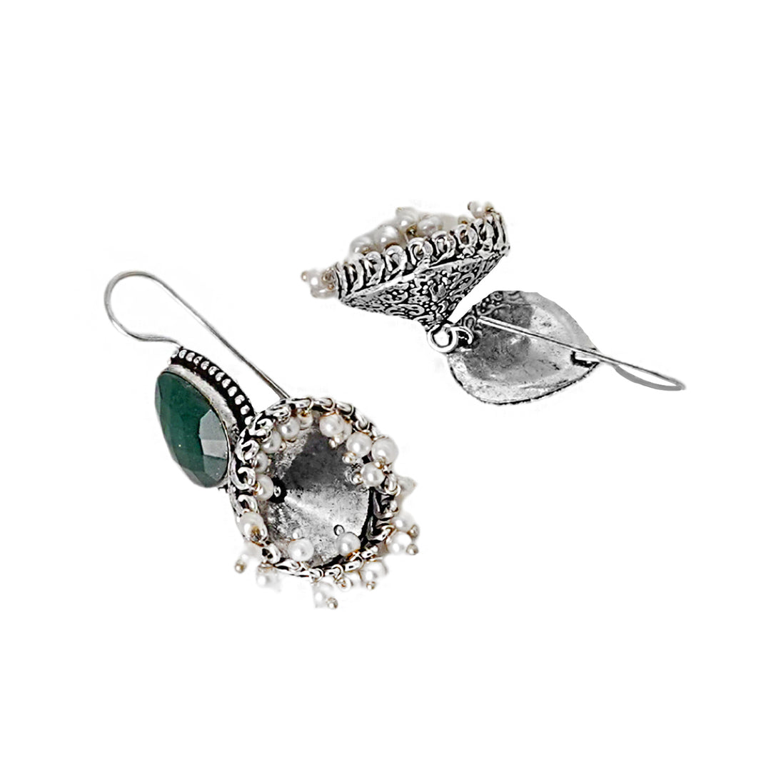 Teejh Sahasra Green Stone Silver Oxidised Earrings