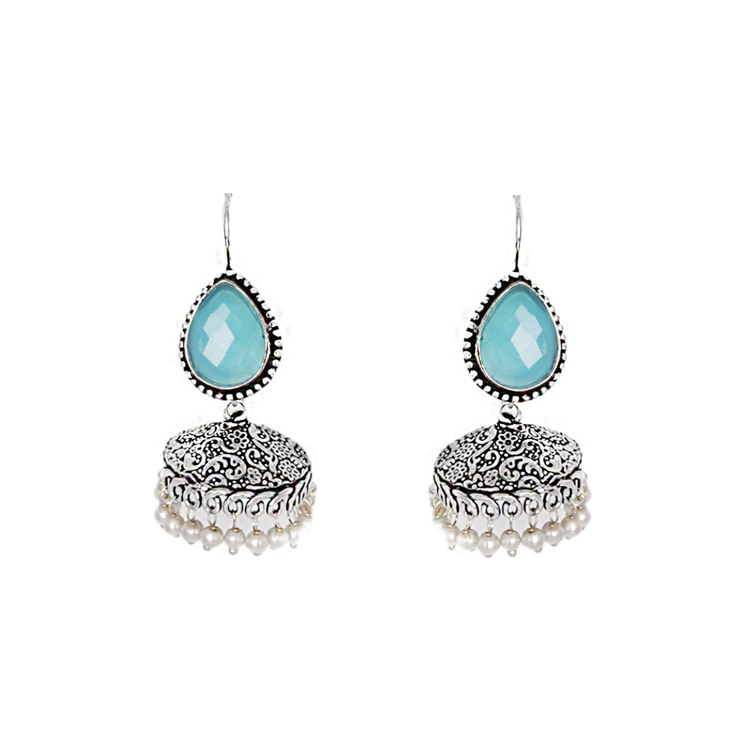 Teejh Sahasra Light Blue Stone Silver Oxidised Earrings