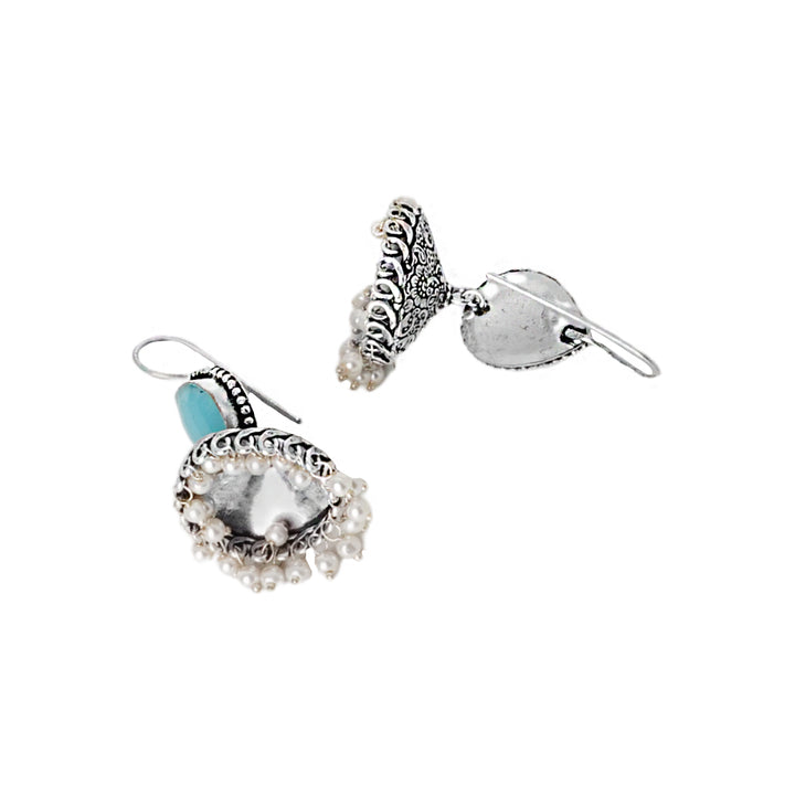 Teejh Sahasra Light Blue Stone Silver Oxidised Earrings