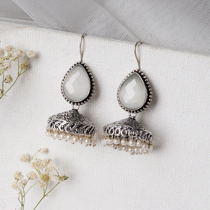 Teejh Sahasra White Stone Silver Oxidised Earrings