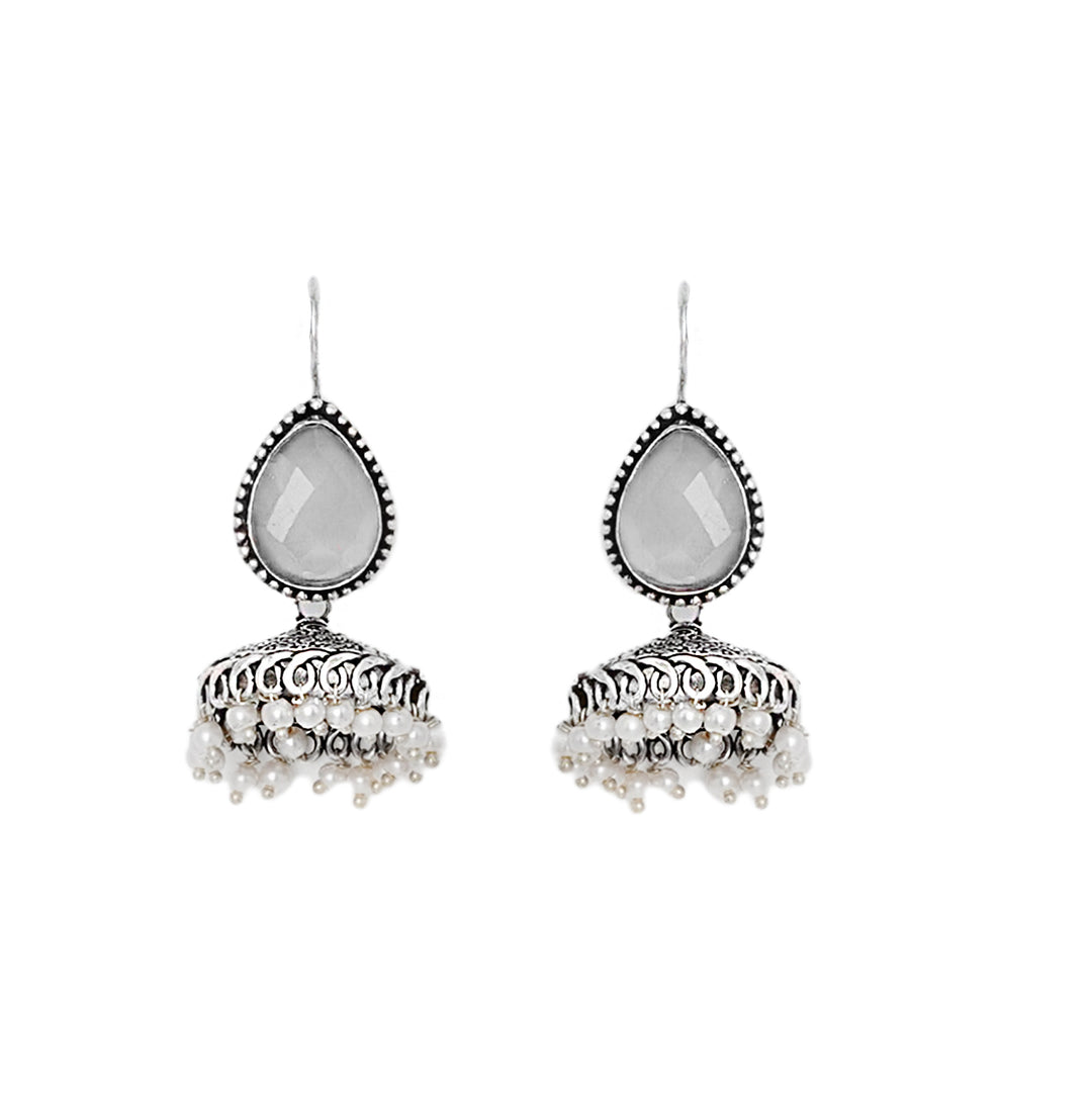 Teejh Sahasra White Stone Silver Oxidised Earrings