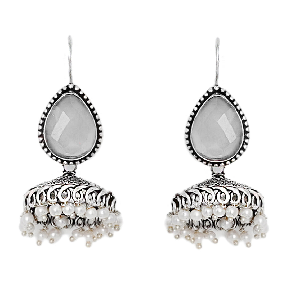 Teejh Sahasra White Stone Silver Oxidised Earrings