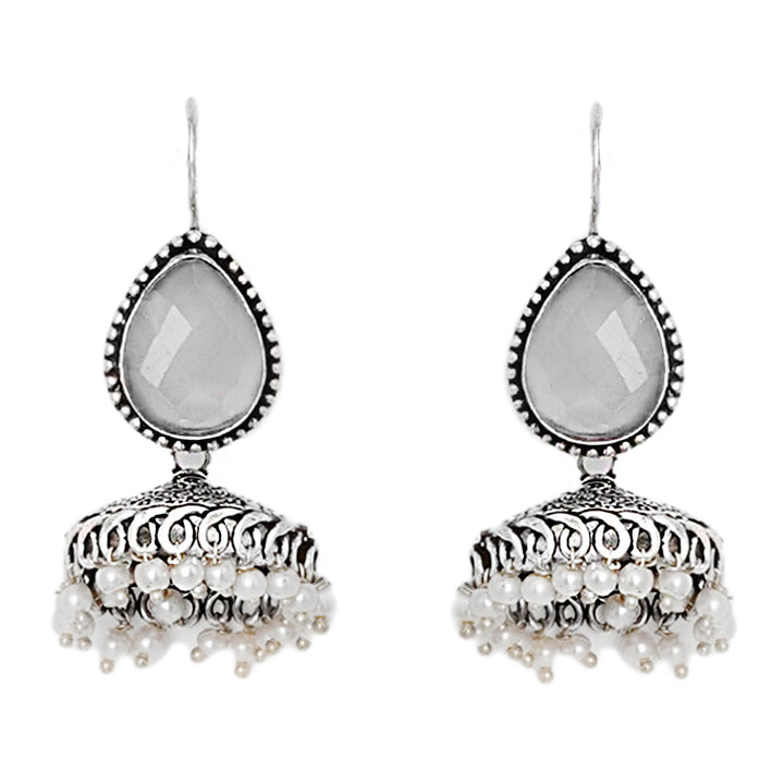 Teejh Sahasra White Stone Silver Oxidised Earrings