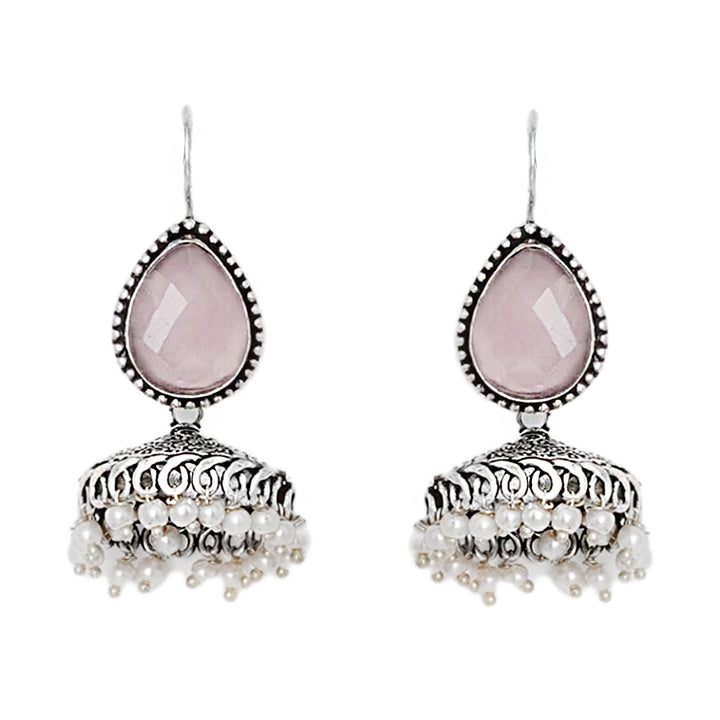 Teejh Sahasra Pink Stone Silver Oxidised Earrings