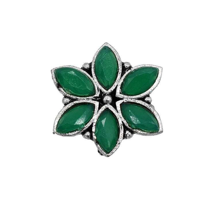 Ageless Green Stone Silver Ring - Teejh