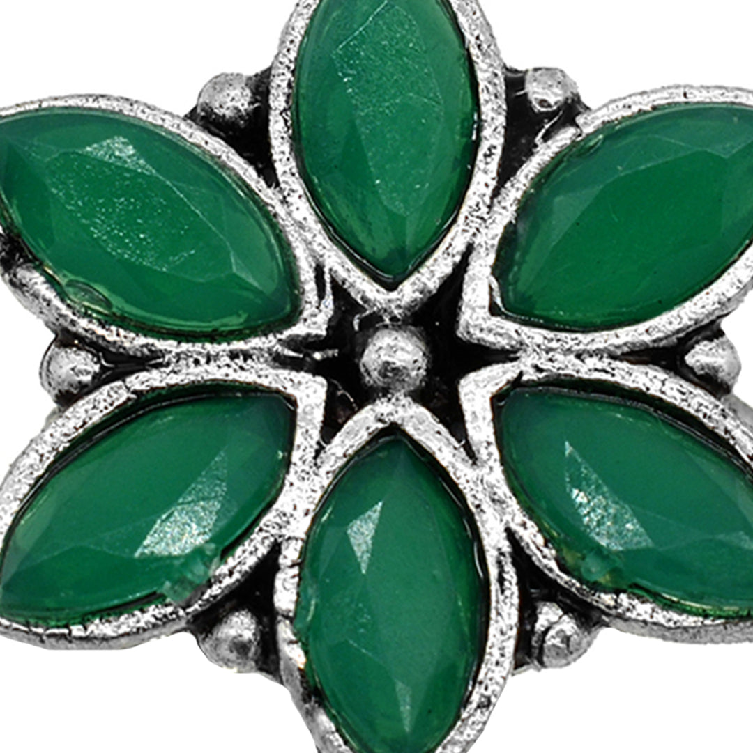 Ageless Green Stone Silver Ring - Teejh