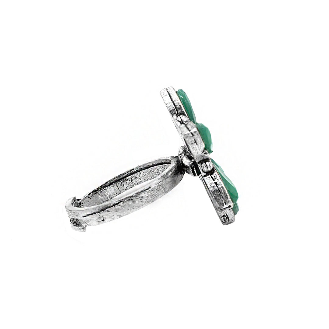 Ageless Green Stone Silver Ring - Teejh