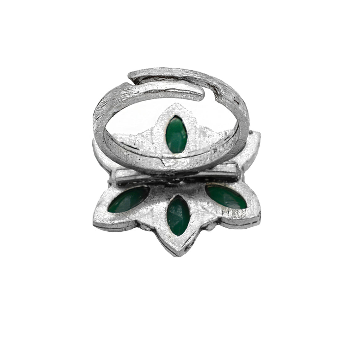 Ageless Green Stone Silver Ring - Teejh