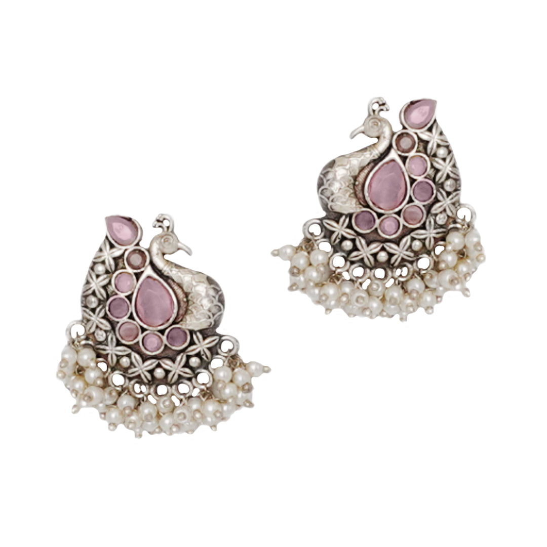 Teejh Nirali Pink Silver Oxidised Earrings