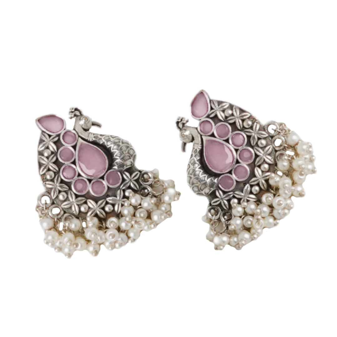 Teejh Nirali Pink Silver Oxidised Earrings