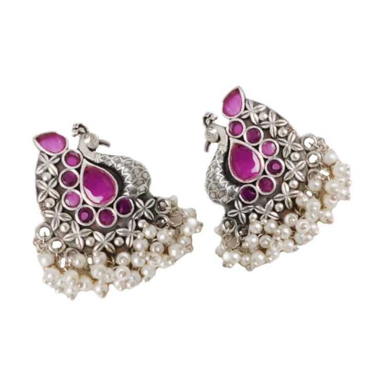Teejh Nirali Purple Silver Oxidised Earrings