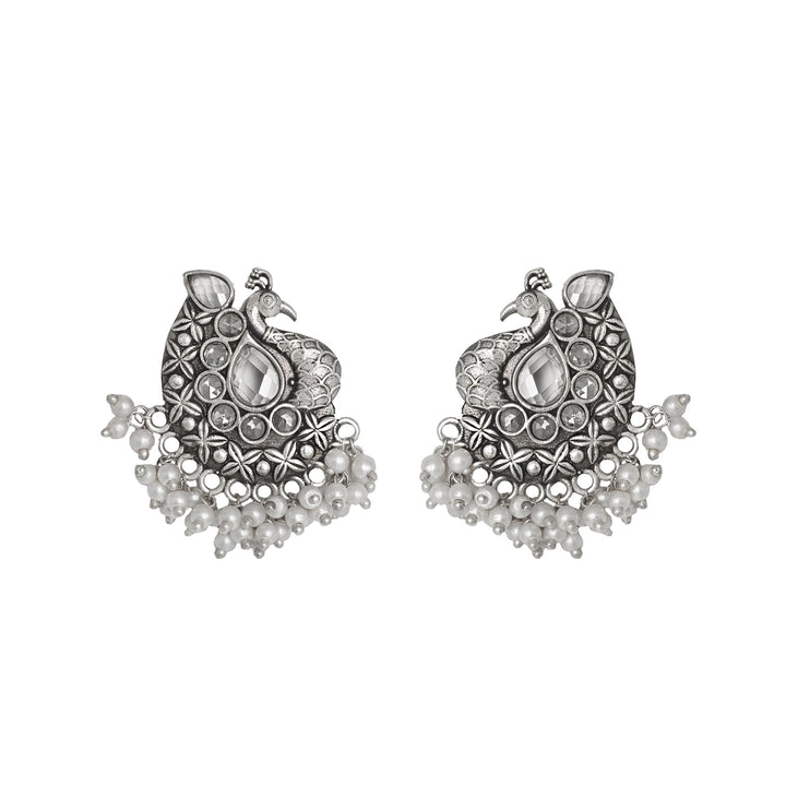 Teejh Nirali White Silver Oxidised Earrings