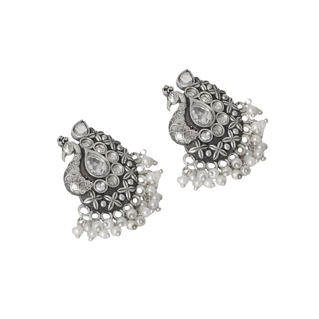 Teejh Nirali White Silver Oxidised Earrings