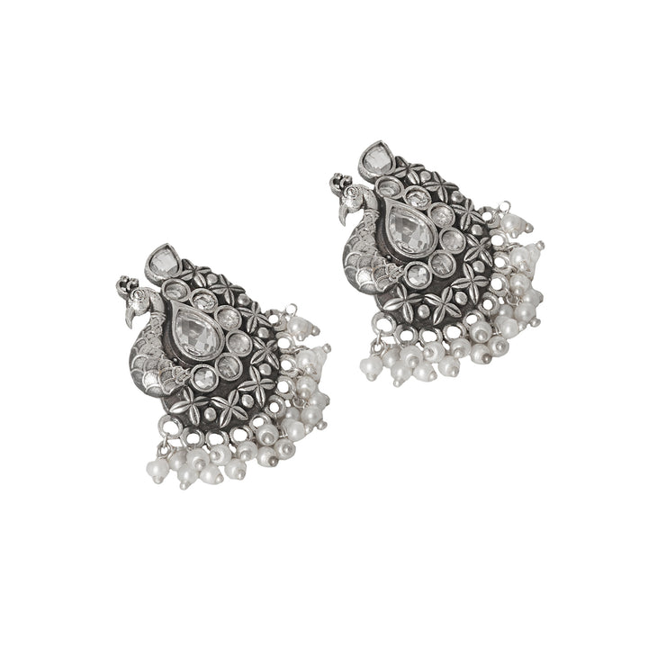 Teejh Nirali White Silver Oxidised Earrings
