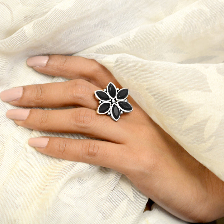 Ageless Black Stone Silver Ring - Teejh