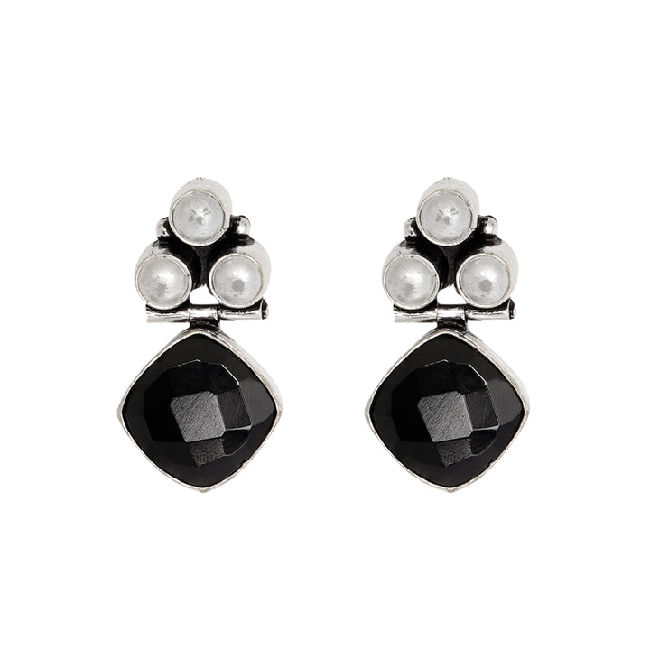 Teejh Delisha Black Stone Silver Oxidised  Stud Earrings