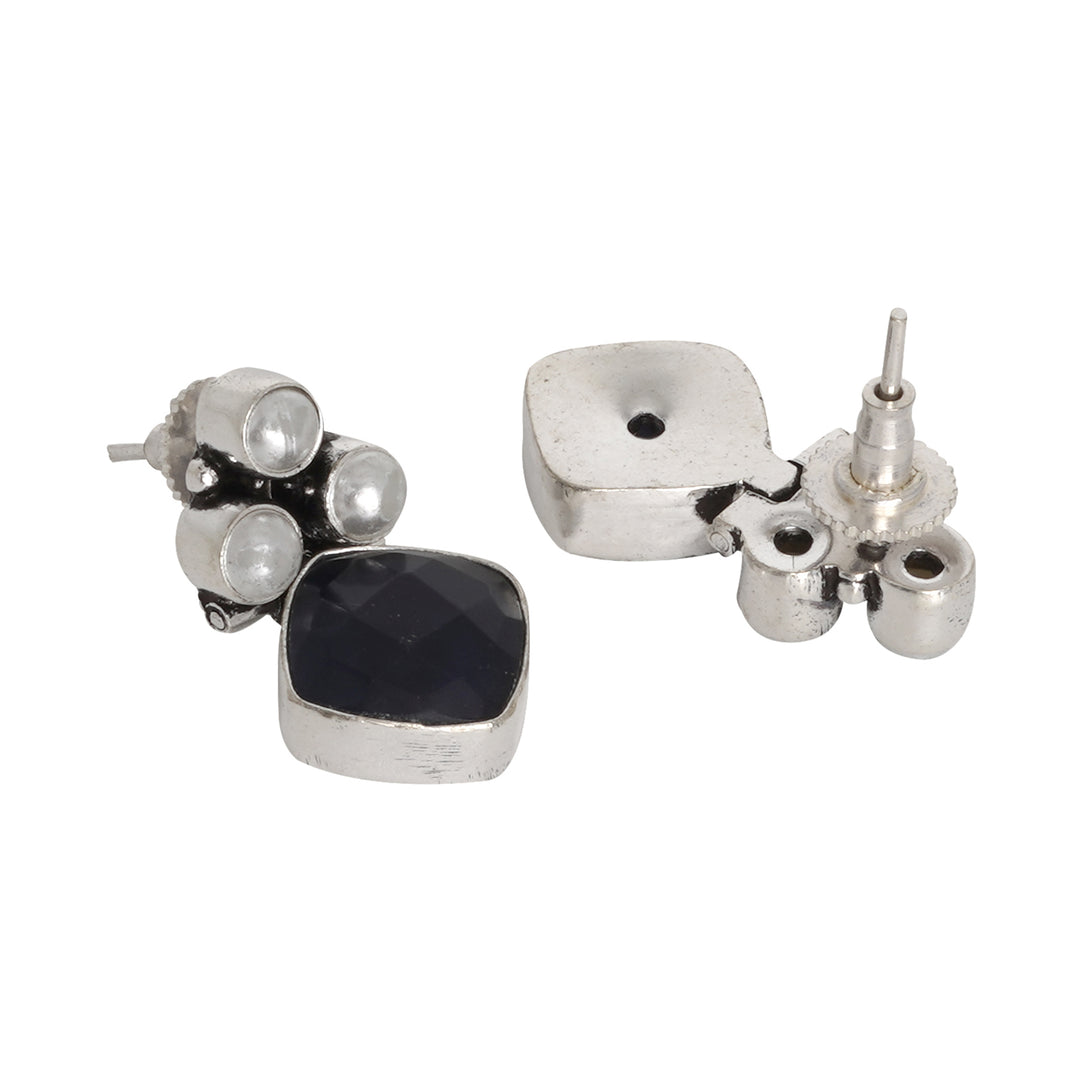 Teejh Delisha Blue Stone Silver Oxidised  Stud Earrings