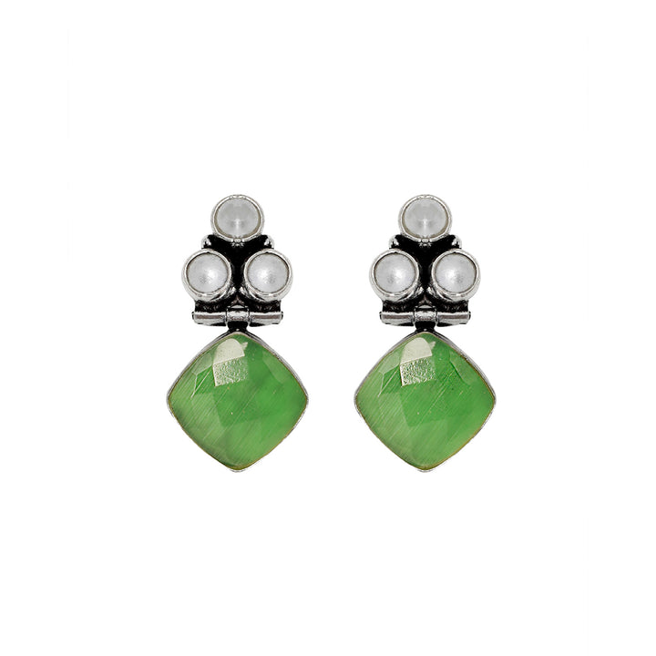 Teejh Delisha Green Stone Silver Oxidised  Stud Earrings