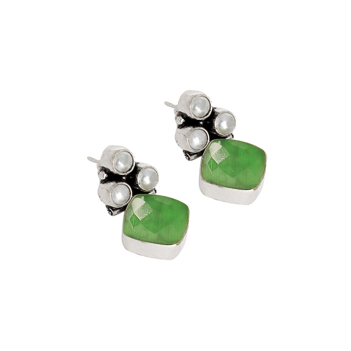 Teejh Delisha Green Stone Silver Oxidised  Stud Earrings