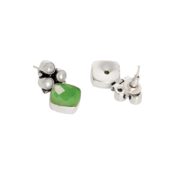 Teejh Delisha Green Stone Silver Oxidised  Stud Earrings