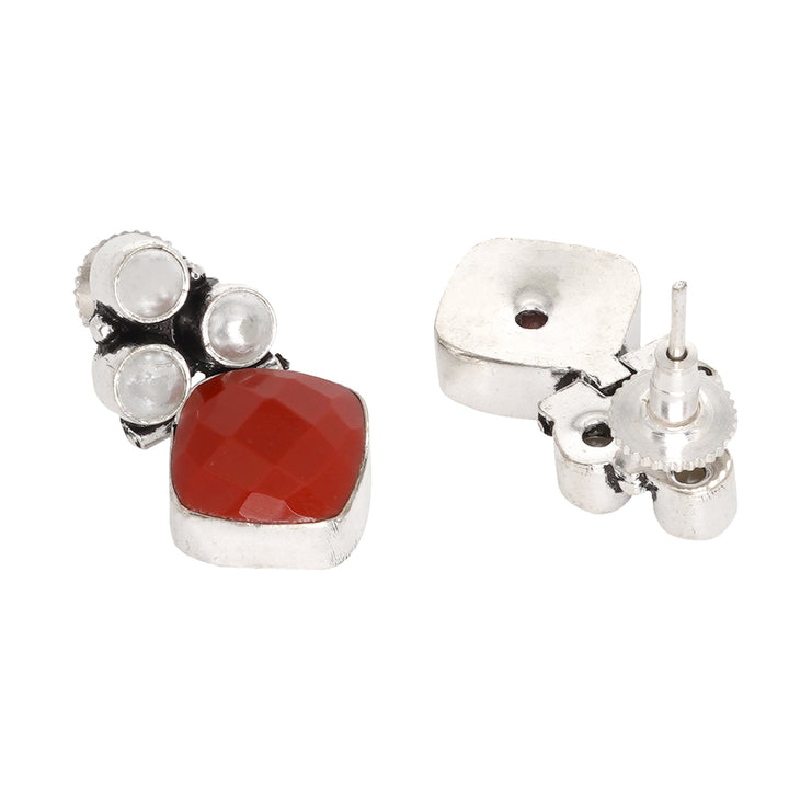 Teejh Delisha  Red Stone Silver Oxidised  Stud Earrings