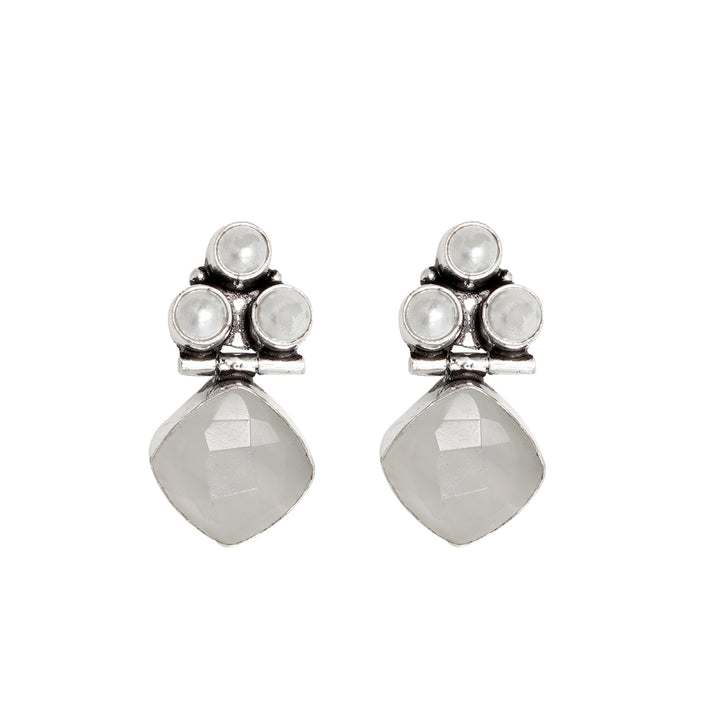 Teejh Delisha White Stone Silver Oxidised  Stud Earrings