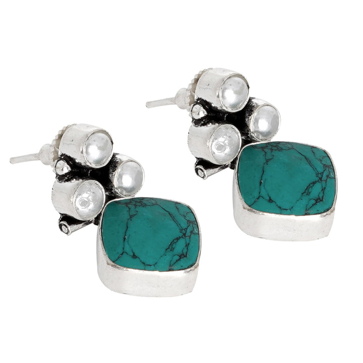 Teejh Delisha Turquoise Stone Silver Oxidised  Stud Earrings