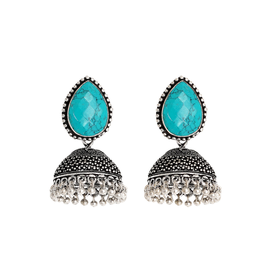 Teejh Shanya Turquoise Stone Silver Oxidised Earrings