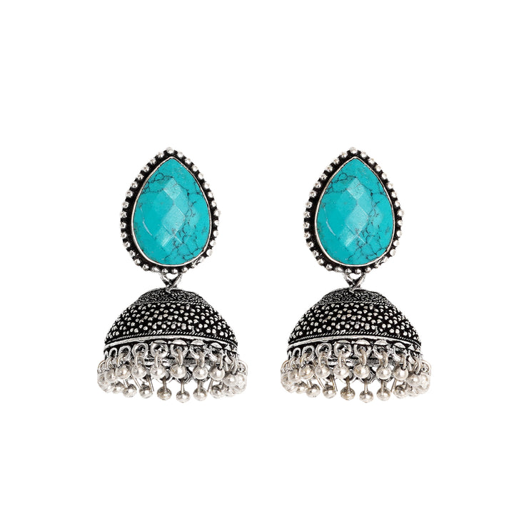 Teejh Shanya Turquoise Stone Silver Oxidised Earrings