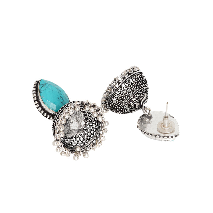Teejh Shanya Turquoise Stone Silver Oxidised Earrings