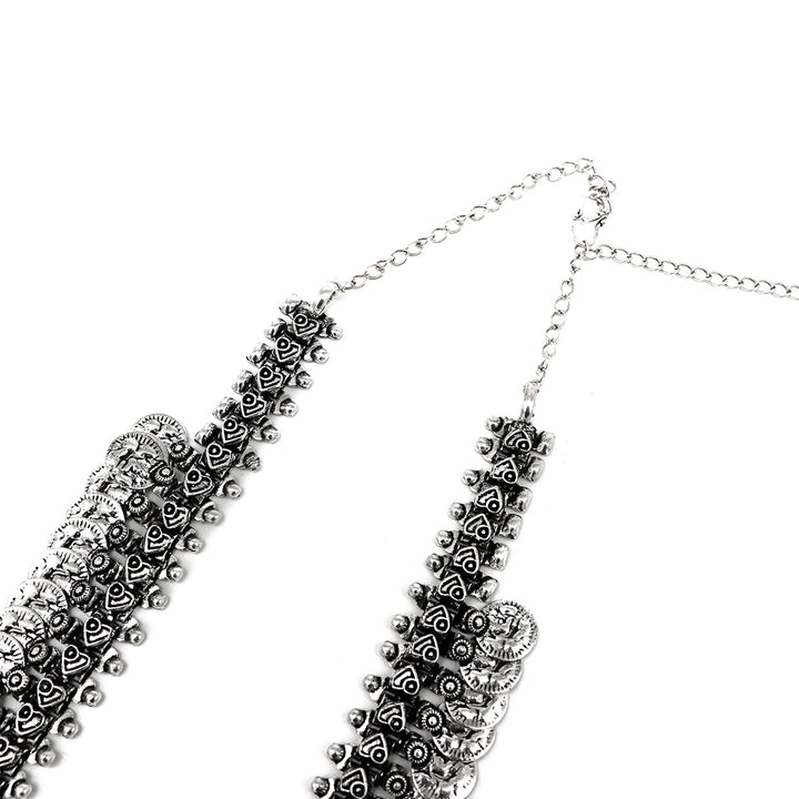 Kaveesha Silver Oxidized Peacock Necklace Set - Teejh