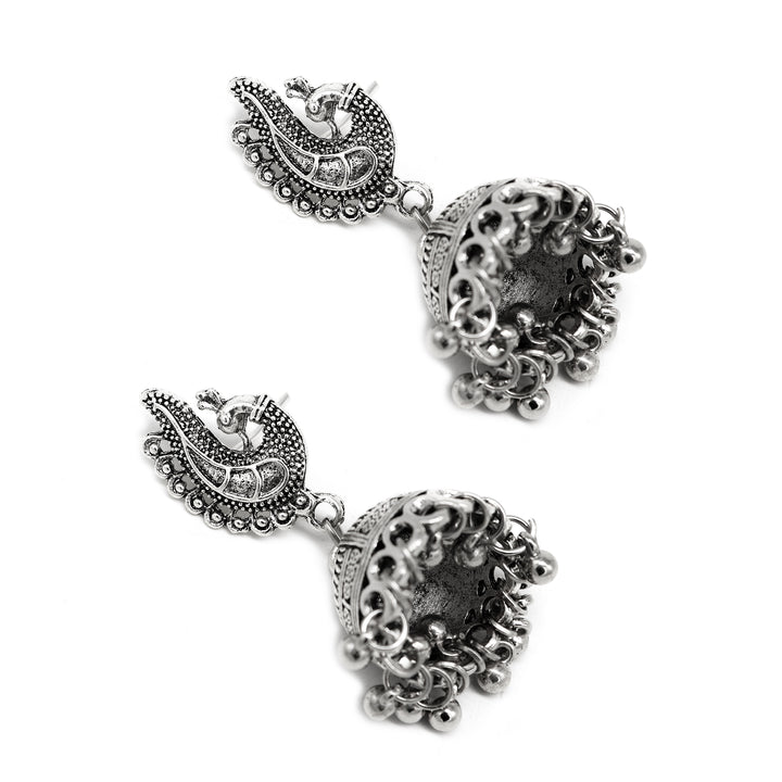 Kaveesha Silver Oxidized Peacock Necklace Set - Teejh